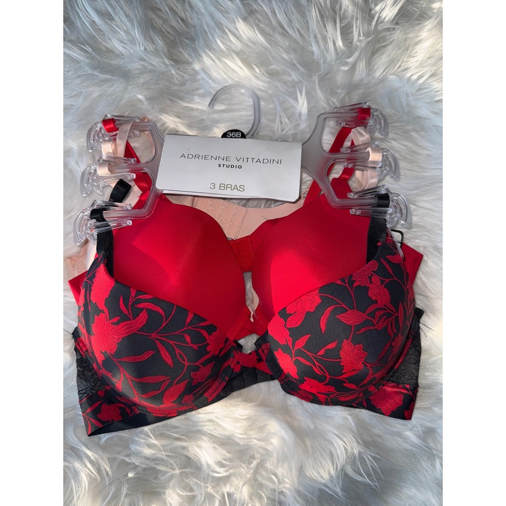 Adrienne Vittadini Studio Goodbye Line Bra 3 Pack Push Up Underwire Bras 36B